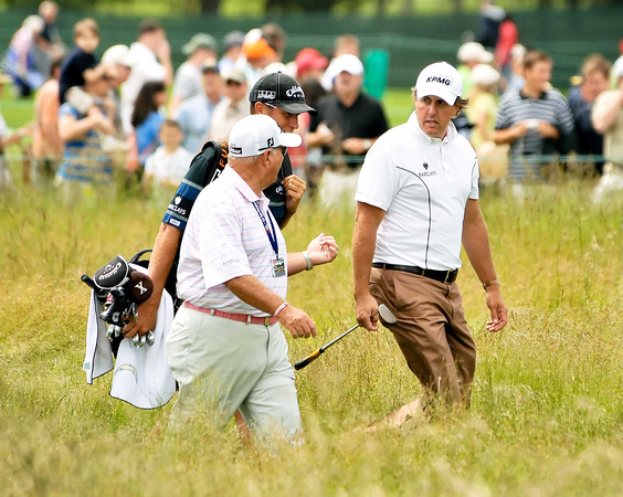 Phil Mickelson with Butch Harmon and Bones, US Open Bethpage